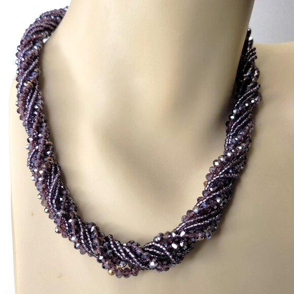 Multi Strand Braided Necklace Glass Bead Braided Necklace Beaded Twist Necklace - Picture 1 of 10